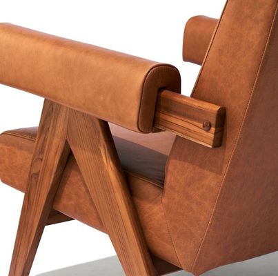 Lounge de lazer Sofá de madeira maciça cadeira com customize PU couro e moldura de madeira de cinza