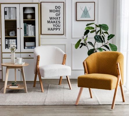 Cadeiras de jantar de lã de cordeiro de madeira em estilo nórdico moderno W60*D68*H77CM Perfeitas para sala de estar Salão de unhas e sala de jantar