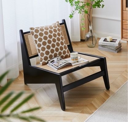 Cadeira de lazer Sofá de rotão tecido de madeira Cadeiras de madeira natural/preta/noz/cerveja para sala de estar de design