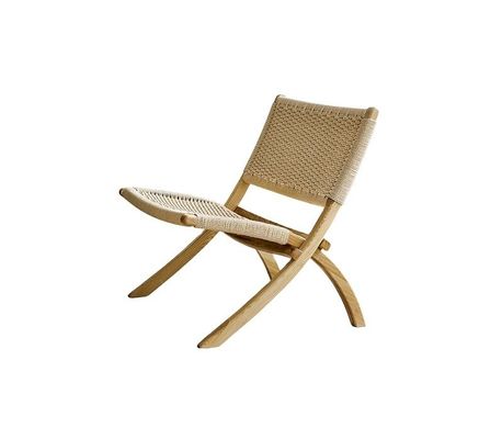 Mobiliário de sala de estar de hotel estilo nórdico cadeira de lazer de madeira maciça com cordão tecido e design dobrável