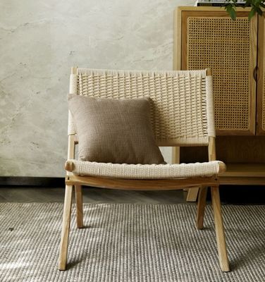 Mobiliário de sala de estar de hotel estilo nórdico cadeira de lazer de madeira maciça com cordão tecido e design dobrável