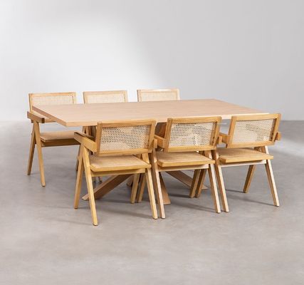 Customize Material de cobertura de rotin natural resistente cadeira de jantar de madeira sólida moderna para restaurante hotel