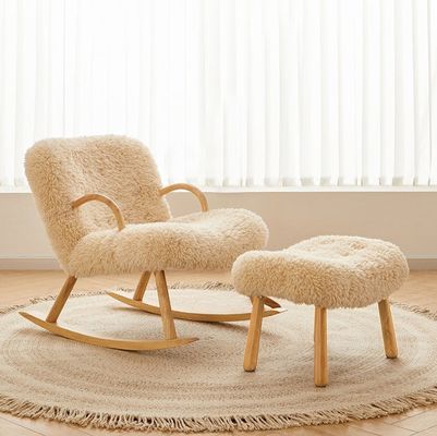 Nordic Design Especial Moderno Madeira Sólida Ceniça Material Quadrado de lã de cordeiro Salão de lazer Cadeira para quarto