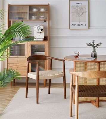 Casa Mobiliário Moderno Estilo do Norte da Europa Cadeiras de jantar de cordão tecido com moldura de madeira de borracha