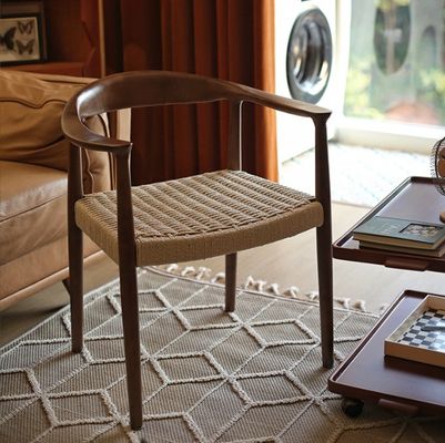 Casa Mobiliário Moderno Estilo do Norte da Europa Cadeiras de jantar de cordão tecido com moldura de madeira de borracha