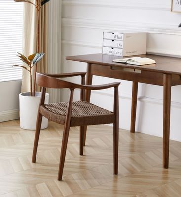 Casa Mobiliário Moderno Estilo do Norte da Europa Cadeiras de jantar de cordão tecido com moldura de madeira de borracha