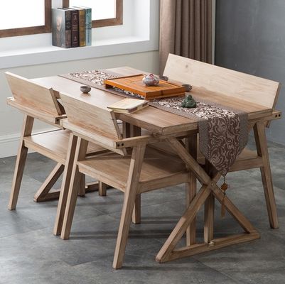 Cadeira de jantar de design japonês Cadeira de restaurante moderna de madeira maciça com apoio de braço e material de cobertura de madeira de borracha