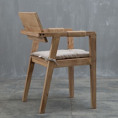 Cadeira de jantar de design japonês Cadeira de restaurante moderna de madeira maciça com apoio de braço e material de cobertura de madeira de borracha