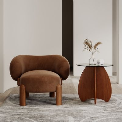 Popular Mobiliário de sala de estar Moderno Madeira Sólida Cão de lã / Veludo Sofá único Cadeira com pernas de nozes e design de luxo leve