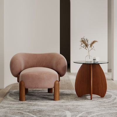 Popular Mobiliário de sala de estar Moderno Madeira Sólida Cão de lã / Veludo Sofá único Cadeira com pernas de nozes e design de luxo leve