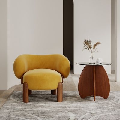 Popular Mobiliário de sala de estar Moderno Madeira Sólida Cão de lã / Veludo Sofá único Cadeira com pernas de nozes e design de luxo leve