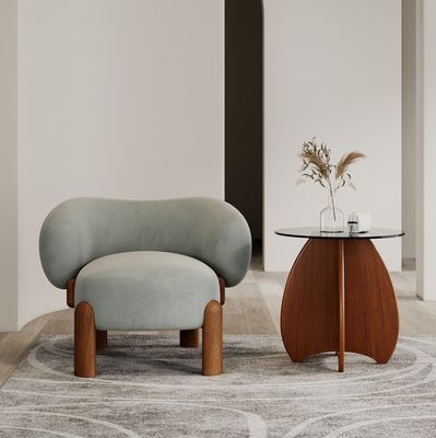 Popular Mobiliário de sala de estar Moderno Madeira Sólida Cão de lã / Veludo Sofá único Cadeira com pernas de nozes e design de luxo leve