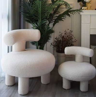 Sofá de mesa de madeira maciça Cadeira em estilo moderno de lã de cordeiro nórdico para sala de espera e sala de jantar