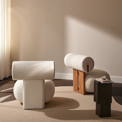 Cadeira de sala de estar com perna de madeira Criativa Moderna de madeira estilo de lazer Cadeira de sofá único de lã de cordeiro W70*D81*H71CM