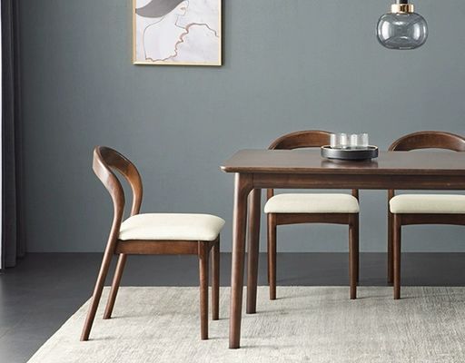 Moderna mesa de jantar e cadeira de madeira nórdica com moldura de madeira de borracha para escritório em casa