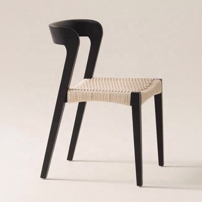 Moderna cadeira de restaurante de madeira maciça com assento de corda e logotipo personalizado aceito