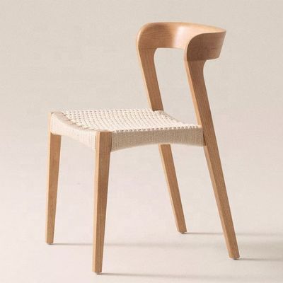 Moderna cadeira de restaurante de madeira maciça com assento de corda e logotipo personalizado aceito