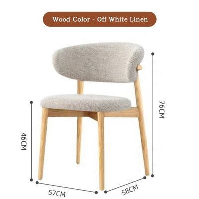 Mobiliário de sala de jantar cor personalizada design tradicional cadeira de madeira de noz com tecido de linho branco e encosto curvo