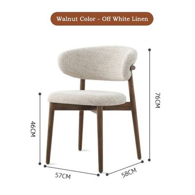 Mobiliário de sala de jantar cor personalizada design tradicional cadeira de madeira de noz com tecido de linho branco e encosto curvo