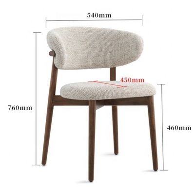 Mobiliário de sala de jantar cor personalizada design tradicional cadeira de madeira de noz com tecido de linho branco e encosto curvo