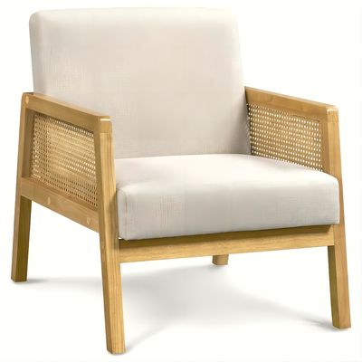 Sala de estar moderna Poltrona de luxo Mobiliário Sofá de madeira Cadeira com tecido de luxo Veludo e Rattan em cor natural popular