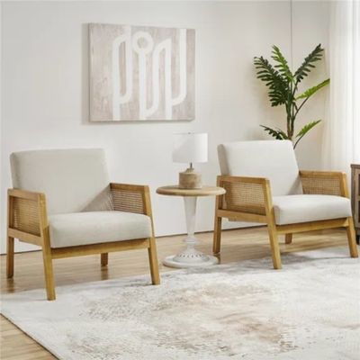 Sala de estar moderna Poltrona de luxo Mobiliário Sofá de madeira Cadeira com tecido de luxo Veludo e Rattan em cor natural popular