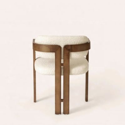 Moderno design de lã de cordeiro / material de veludo Cadeira de jantar de madeira sólida simples com estilo de cadeira de elevador e logotipo personalizável