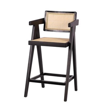 Cadeira de bar de madeira maciça com apoio nas costas e braços Natural/Norte/Negro