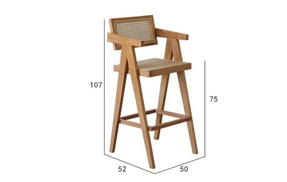 Cadeira de bar de madeira maciça com apoio nas costas e braços Natural/Norte/Negro