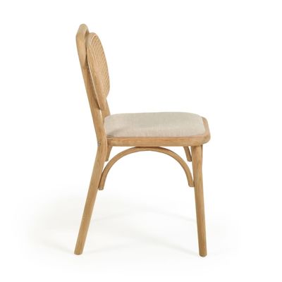 Mobiliário de sala de jantar Cadeira de jantar de tecido de linho branco com almofada e encosto curvo Cor de noz Madeira em cor personalizada