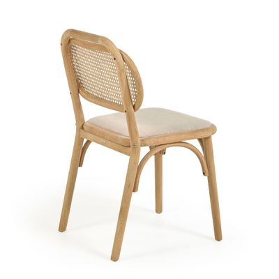 Mobiliário de sala de jantar Cadeira de jantar de tecido de linho branco com almofada e encosto curvo Cor de noz Madeira em cor personalizada