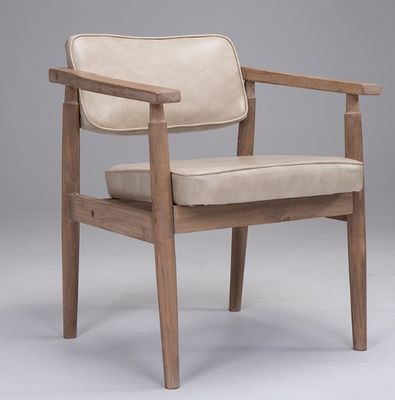 Mobiliário de cozinha moderno europeu Madeira maciça Cadeiras de couro PU em cor de madeira natural