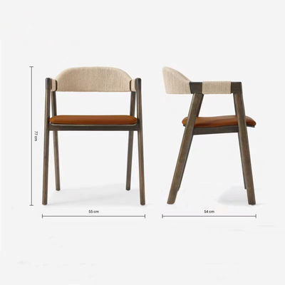 Cadeira de sala de jantar com cordão tecido e acabamento lacado em design de madeira vintage