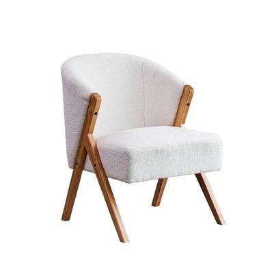 W60*D68*H77CM Mobiliário moderno de sala de estar Cadeira de salão Cadeira de sofá de madeira KD Cadeira de acento de lã de cordeiro tecido branco