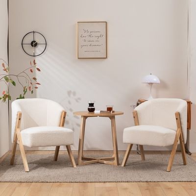 W60*D68*H77CM Mobiliário moderno de sala de estar Cadeira de salão Cadeira de sofá de madeira KD Cadeira de acento de lã de cordeiro tecido branco