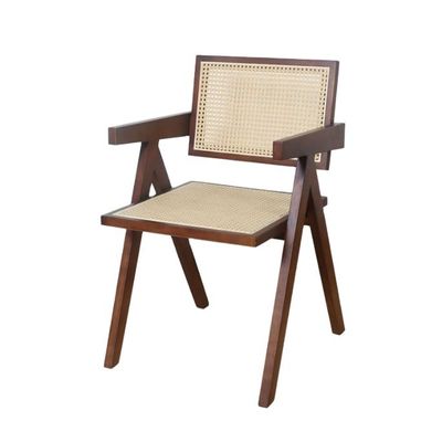 Cadeira de jantar de madeira sólida natural com encosto moderno de rotão em acabamento preto