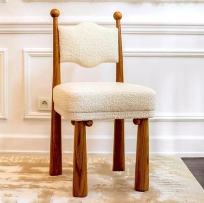 Desenho nórdico francês Moderno Madeira maciça de um assento Lana de cordeiro Sala de jantar Cadeiras de madeira