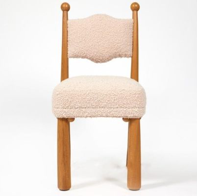 Desenho nórdico francês Moderno Madeira maciça de um assento Lana de cordeiro Sala de jantar Cadeiras de madeira