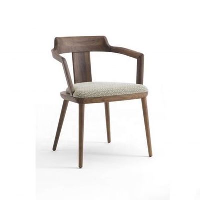 Cadeira de refeição de cantina interior em madeira maciça com almofada de assento e poltrona de cor de noz de design moderno