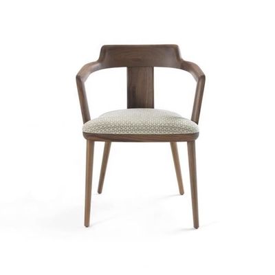 Cadeira de refeição de cantina interior em madeira maciça com almofada de assento e poltrona de cor de noz de design moderno