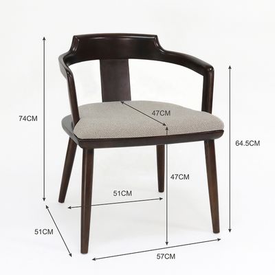Cadeira de refeição de cantina interior em madeira maciça com almofada de assento e poltrona de cor de noz de design moderno
