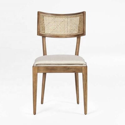 Mobiliário de Restaurante Moderno Rattan Back Cadeira de Jantar de Madeira com Tapete de Tecido