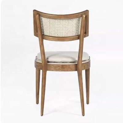 Mobiliário de Restaurante Moderno Rattan Back Cadeira de Jantar de Madeira com Tapete de Tecido