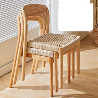 Cadeira de escritório com cadeira de jantar de estilo tradicional com assento tecido por corda e madeira maciça