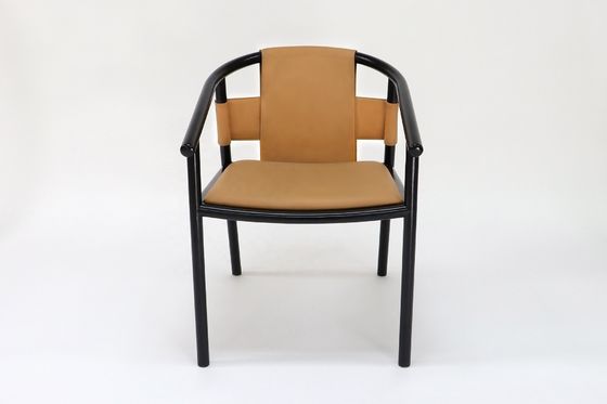 Estilo de design moderno Estrutura de madeira Marrom Cadeira de couro Mobiliário de sala de jantar Lounge de lazer Accent Arm Chairs