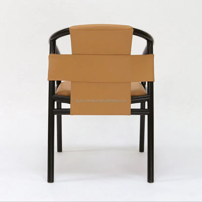 Cadeira de refeição específica Estrutura de madeira maciça Lounge de lazer Accent Cadeiras de braço com couro de sela marrom