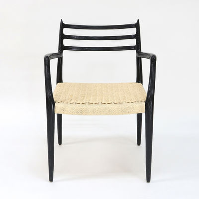 Cadeira de jantar moderna Nitrolacquer de cordão tecido à mão acabamento de madeira maciça com encosto de braço Design moderno