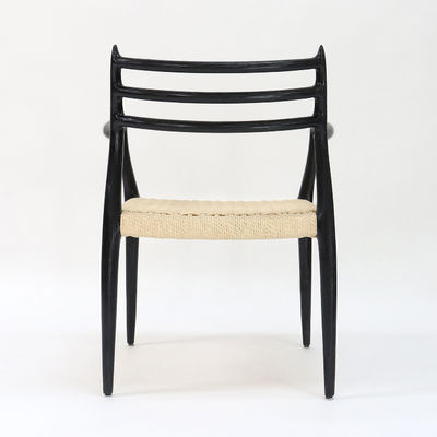 Cadeira de jantar moderna Nitrolacquer de cordão tecido à mão acabamento de madeira maciça com encosto de braço Design moderno