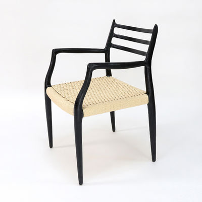 Cadeira de jantar moderna Nitrolacquer de cordão tecido à mão acabamento de madeira maciça com encosto de braço Design moderno