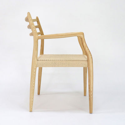 Mobiliário de edifícios de escritório Cadeira de jantar de madeira maciça de cordão tecido à mão com acabamento de nitrolaque em estilo nórdico